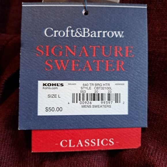 Croft & Barrow men's size Large Burgundy, 3 button pullover, New - Picture 5 of 8